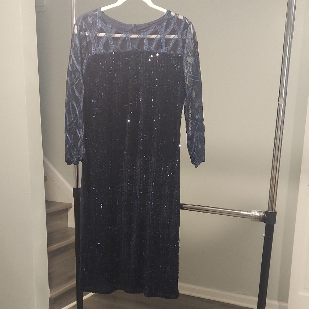 Elegant Navy Blue Sequin Dress